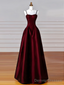 A-Line Satin Burgundy Long Prom Dress, Burgundy Long Formal Dress