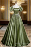 A-Line Satin Green Long Prom Dress, Green Formal Evening Dress