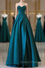 A-Line Satin Green Long Prom Dress, Green Satin Long Formal Dress