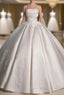 A-Line Satin Lace ivory Long Wedding Dress, Lace Weeding Party Dress