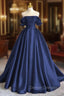 A-Line Satin Long Prom Dress, Elegant Off The Shoulder Evening Party Dress