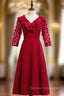 A-Line Satin V-neck Short Sleeve Flower Prom Dress