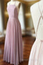 A-Line Simple Pink Chiffon Halter Crosed Straps Prom Dress