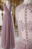 A-Line Sleeveless Tulle Sheath V Neck Tulle Lace Bridesmaid Dress