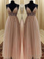 A-line Spaghetti Straps Beading Floor-Length Tulle Dress