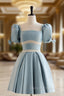 A-Line Square Neckline Blue Short Prom Dress, Cute Blue Homecoming Dress