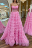 A Line Strapless Corset Glitter Tulle Prom Dress with Ruffles