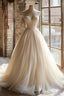 A Line Strapless Unique Long Wedding Dress Evening Party Dress