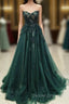 A Line Sweetheart Green Lace Long Prom Dress