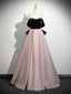 A-Line Sweetheart Neck Off Shoulder Floor Length Pink Prom Dress With Beads
