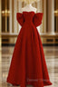 A-Line Sweetheart Neck Satin Burgundy Long Prom Dress with Bow
