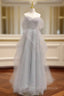 A-Line Sweetheart Neck Sequin Gray Long Prom Dress, Gray Formal Dress