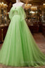 A-Line Sweetheart Neck Tulle Green Long Prom Dress, Green Tulle Long Evening Dress