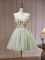 A- Line Sweetheart Neck Tulle Green Short Prom Dress, Green Homecoming Dress