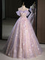 A-Line Sweetheart Neck Tulle Lace Purple Long Prom Dress, Purple Long Formal Dress