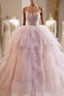A-Line Sweetheart Neck Tulle Pink Long Prom Dress, Pink Evening Dress