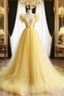 A-Line Sweetheart Neck Tulle Yellow Long Prom Dress, Yellow Long Formal Dress