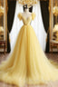 A-Line Sweetheart Neck Tulle Yellow Long Prom Dress, Yellow Long Formal Dress