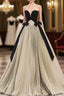 A-Line Sweetheart Neck Velvet Satin Champagne Long Prom Dress, Champagne Evening Dress