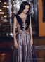 A-Line Tulle And Velvet Long Party Dress, Long Evening Dress With Lace