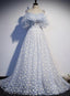 A-line Tulle Blue Off Shoulder Prom Dress, Long Evening Dress Party Dress