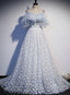 A-line Tulle Blue Off Shoulder Prom Dress, Long Evening Dress Party Dress