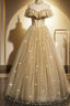 A Line Tulle Long Prom Dress