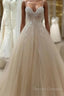 A Line Tulle Long Prom Straps Sweetheart Lace Appliques Wedding Dress