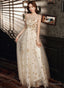 A-Line Tulle Round Neckline Champagne Prom Dress, Champagne Evening Dress