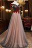 A-line Tulle Ruched Embellished Prom Dress, Long Party Dress
