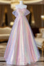 A-Line Tulle Sequin Pink Long Prom Dress, Pink Tulle Long Formal Dress