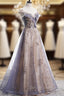 A-line Tulle with Lace Applique Party Dress, Tulle Long Prom Dress