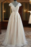 A-Line V-Neck Appliques Lace Floor-Length Lace Wedding Dress