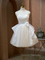 A Line V Neck Champagne Short Prom Dress, Formal Mini Gown Cute Puffy Homecoming Dress