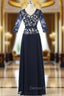 A-line V-neck Half Sleeves Navy Blue Mother Of The Bride Dress