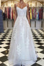 A Line V Neck Lace Appliques White Prom Dress Wedding Dress, White Lace Formal Dress, White Evening Dress
