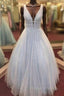 A-line V Neck Long/Floor-Length Tulle GlitterProm Dress With Beading