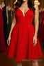 A Line V Neck Open Back Red Short Prom Dress, Backless Red Homecoming Dress
