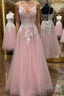A Line V Neck Pink Lace Floral Long Prom Dress, Pink Lace Formal Dress, Pink Evening Dress