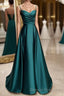 A-line Sweetheart Spaghetti Straps Satin Long Prom Dress with Pleated