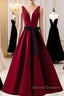 A Line V Neck Short Burgundy Prom Dress, Wine Red Short Formal Graduation Homecoming Dress