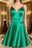 A Line V Neck Short Green Prom Dress, Short Green V Neck Formal Homecoming Dress