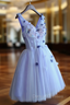 A-line V-Neck Short Mini Tulle Short Prom Dress short homecoming Dress