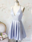A Line V Neck Short Silver Gray Prom Dresses, Short Silver Gray Homecoming Graduation Dresses