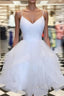 A Line V Neck Short White Prom Dress, Short White Lace Formal Homecoming Dress