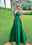 A-line V Neck Sleeveless Long/Floor-Length Satin Prom Dresses With Pleated