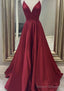 A-line V Neck Spaghetti Straps Long/Floor-Length Charmeuse Prom Dresses With Pockets