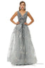 A-line V-neck Strap Lace Sequined Beaded Open Back Floor-length Prom Dresses