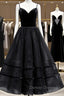 A Line V Neck Tea Length Black Velvet Prom Dress, Black Tea Length Graduation Homecoming Dress