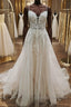 A Line V Neck White Lace Long Prom Wedding Dress, Thin Strap White Lace Formal Dress, White Lace Evening Dress